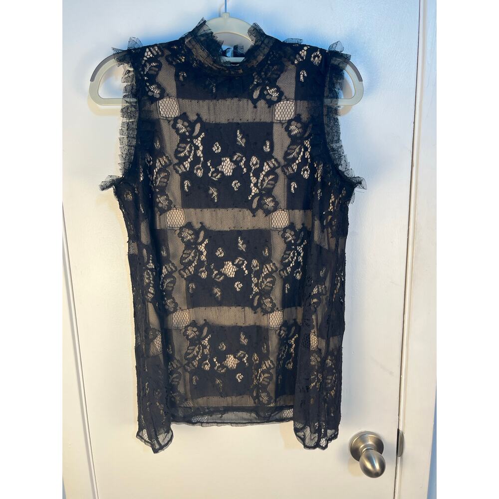 Max Studio Blouse XS Black Lace Sleeveless Whimsigoth Dark Romance
